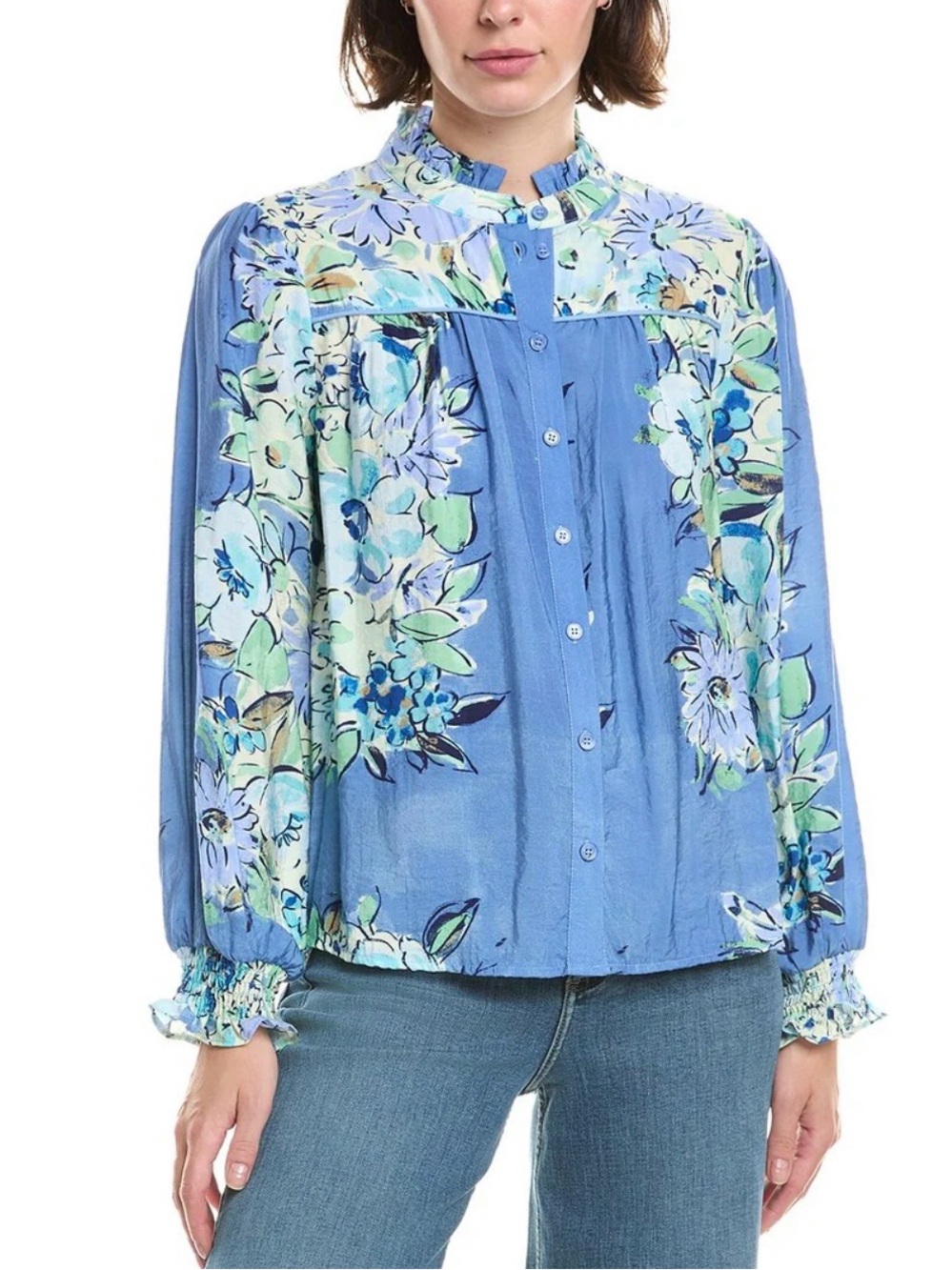Fate Women’s Blue Floral Button Down Blouse